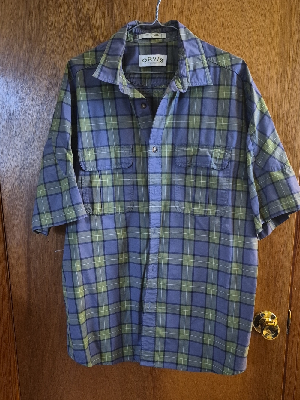 Orvis Purple and Green Plaid Short-Sleeve Button-Down Shirt